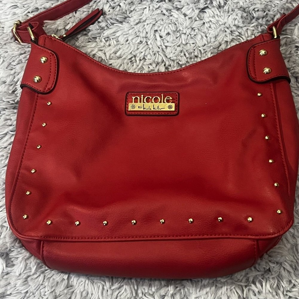 NICOLE by Nicole Miller Emma Hobo Red Crossbody Shoulder Bag Purse Faux Leather